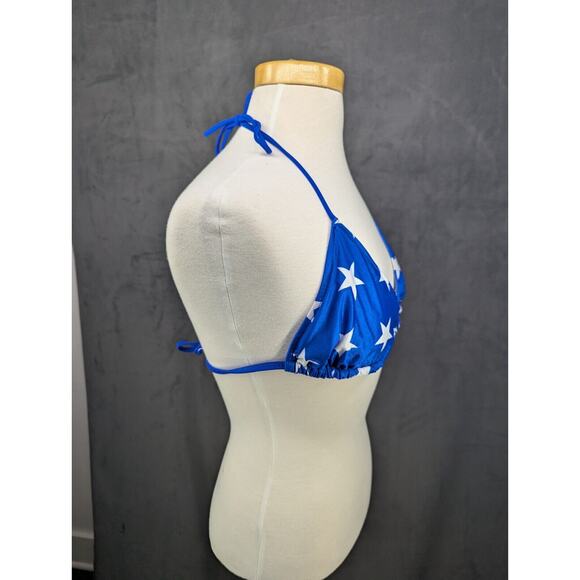 Vintage Blue White Stars Print Bikini Top Large - Picture 3 of 4